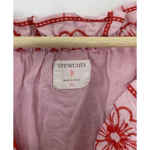 Crewcuts Girls Pink &‎ Red Floral Embroidered Puff Sleeve Lined Blouse Size XL - Picture 8 of 10